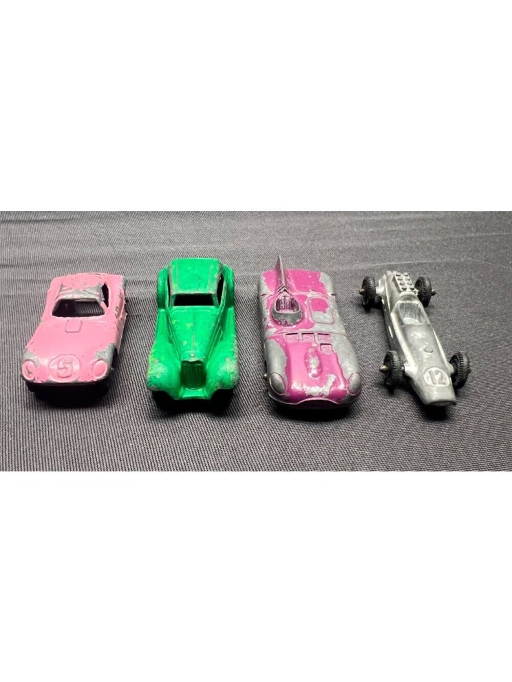 Vintage Tootsie Toys Car Lot 4 Mercedes Jaguar Racer Race Cheeta Pink Purple